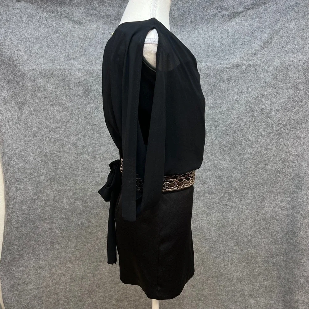XOXO Flowy Black Beaded Waist Open‎ Back Mini Dress Party Cocktail Size 3/4